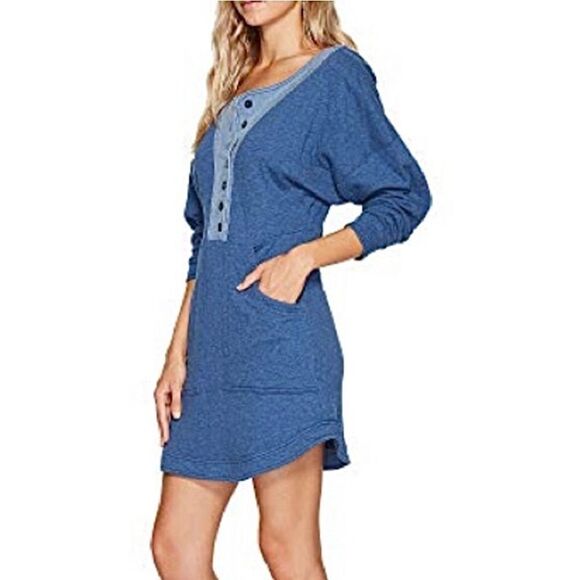 Free People Seeking Heart Mini Dress Soft Ocean Blue Button Up Dress Size Small - Picture 15 of 16